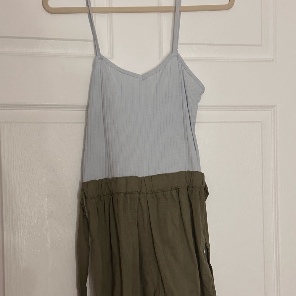 Green and off white romper